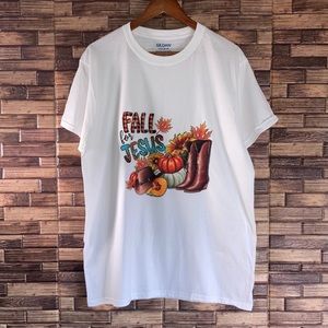 NWT Womens White 100% Cotton Graphic T Shirt “Fall For Jesus” Large